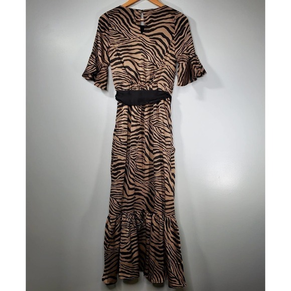 Foxiedox Assymetric Billie Zebra Print Ruffle Dress Tan Black Size Small - Picture 4 of 9